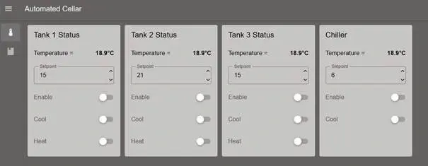  Figure 5. A Node-RED dashboard for an automated cellar with heating, cooling, and setpoints.