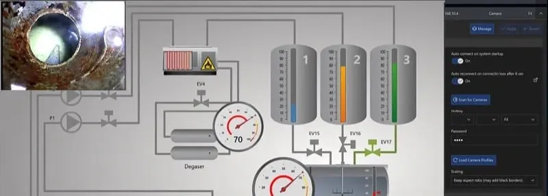 Operatörler artık canlı kamera görüntülerini doğrudan HMI arayüzünden yüzen pencereler aracılığıyla izleyebiliyor. Operatörler artık canlı kamera görüntülerini doğrudan HMI arayüzünden yüzen pencereler aracılığıyla izleyebiliyor.